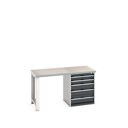 cubio pedestal bench (lino) with 5 drawer pedestal cabinet WxDxH: 1500x750x840mm