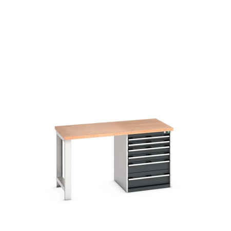 cubio pedestal bench (multiplex) with 6 drawer cabinet / endframe WxDxH: 1500x750x840mm