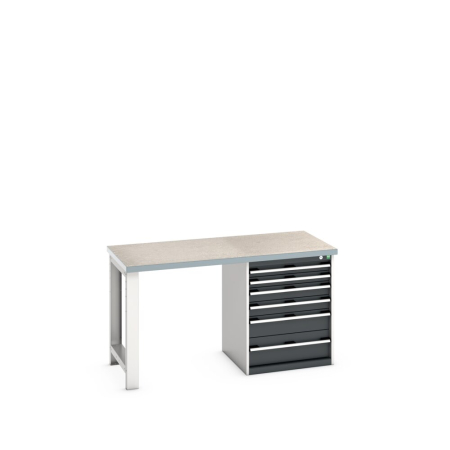 cubio pedestal bench (lino) with 6 drawer pedestal cabinet WxDxH: 1500x750x840mm