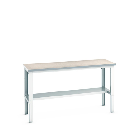 cubio framework bench (lino) with half depth shelf WxDxH: 2000x750x740-1140mm