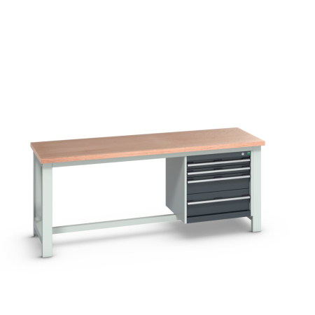 cubio framework bench (multiplex) with 4 drawer cabinet WxDxH: 2000x750x840mm
