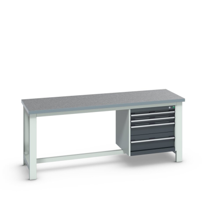 cubio framework bench (lino) with 4 drawer cabinet WxDxH: 2000x750x840mm