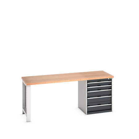 cubio pedestal bench (multiplex) with 5 drawer cabinet / endframe WxDxH: 2000x750x840mm