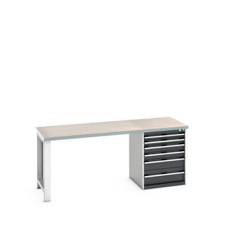 cubio pedestal bench (lino) with 6 drawer pedestal cabinet WxDxH: 2000x750x840mm