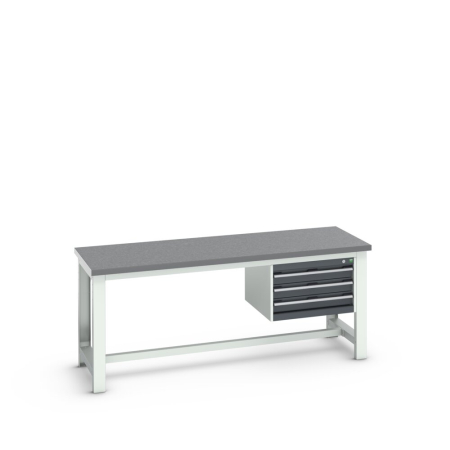 cubio framework bench (lino) with 3 drawer cabinet WxDxH: 2000x750x840mm