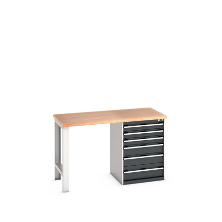 cubio pedestal bench (multiplex) with 6 drawer cabinet / endframe WxDxH: 1500x750x940mm
