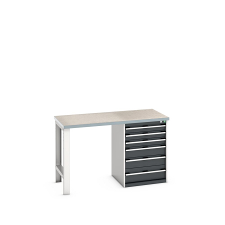 cubio pedestal bench (lino) with 6 drawer pedestal cabinet WxDxH: 1500x750x940mm