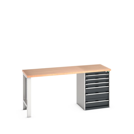 cubio pedestal bench (multiplex) with 6 drawer cabinet / endframe WxDxH: 2000x750x940mm