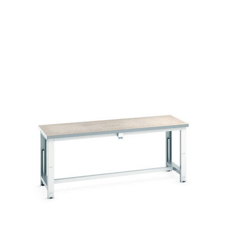 cubio stepless adjustable height bench electric, with lino worktop U.K. - WxDxH: 2000x750x840-1140mm - RAL 7035