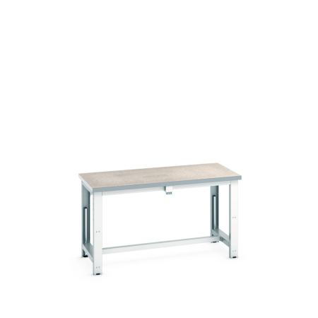 cubio stepless adjustable height bench electric, with lino worktop U.K. - WxDxH: 1500x750x840-1140mm - RAL 7035