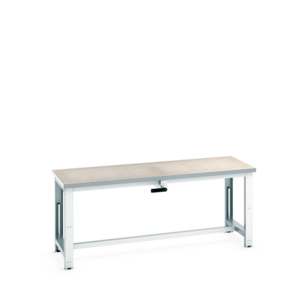 cubio stepless adjustable height bench manual, with lino worktop - WxDxH: 2000x750x840-1140mm - RAL 7035