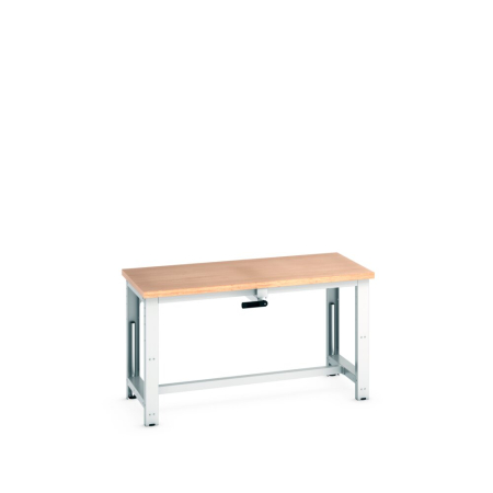 cubio stepless adjustable height bench manual, with multiplex worktop - WxDxH: 1500x750x840-1140mm - RAL 7035
