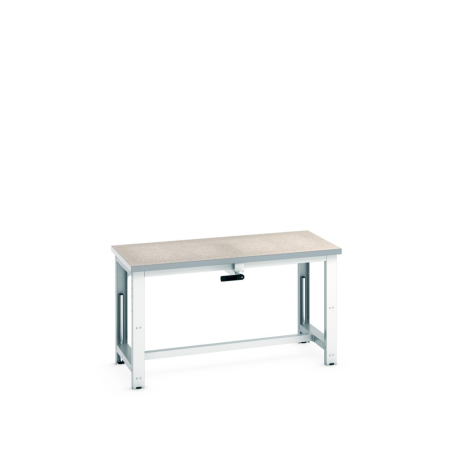 cubio stepless adjustable height bench manual, with lino worktop - WxDxH: 1500x750x840-1140mm - RAL 7035