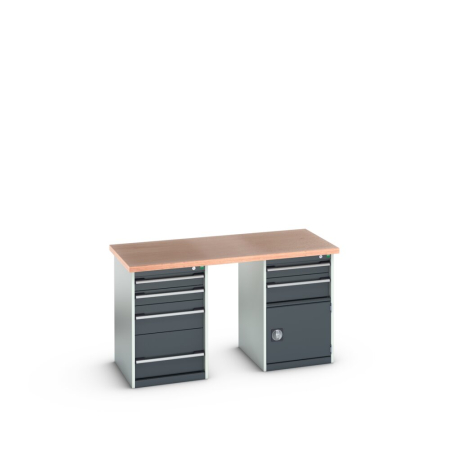 cubio pedestal bench (multiplex) with 4 drawer / 2 drawer-door cabinets WxDxH: 1500x750x840mm