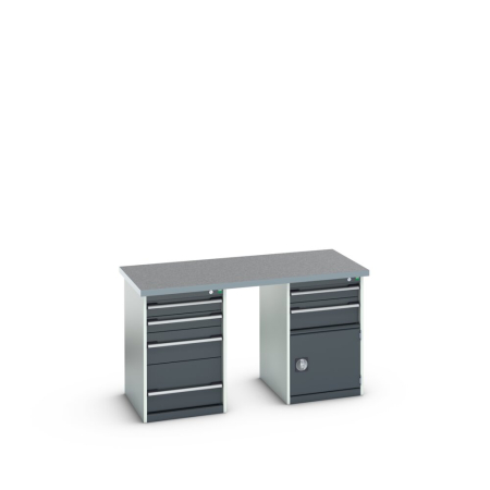 cubio pedestal bench (lino) with 4 drawer / 2 drawer-door cabinets WxDxH: 1500x750x840mm