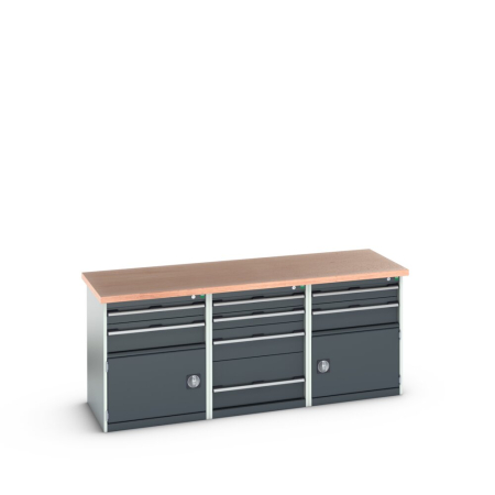 cubio pedestal island bench (multiplex) 4 drawer / 2x 2 drawer-door cabinets WxDxH: 2000x750x840mm