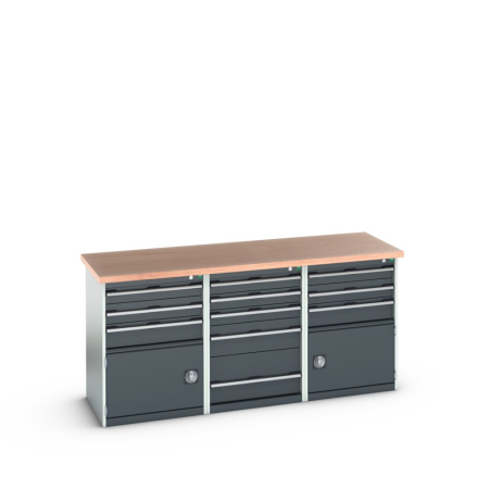 cubio pedestal island bench (multiplex) 5 drawer / 2x 3 drawer-door cabinets WxDxH: 2000x750x940mm