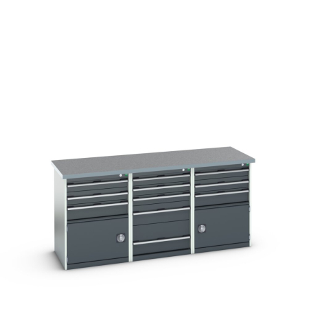 cubio pedestal island bench (lino) 5 drawer / 3 drawer-door (x2) cabinets WxDxH: 2000x750x940mm