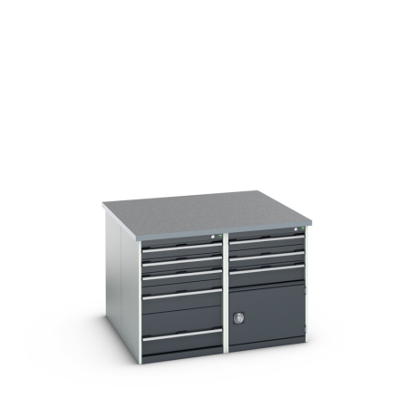 cubio pedestal island bench (lino) 5 drawer(x2)/3 drawer-door(x2) cabinets WxDxH: 1350x1350x940mm