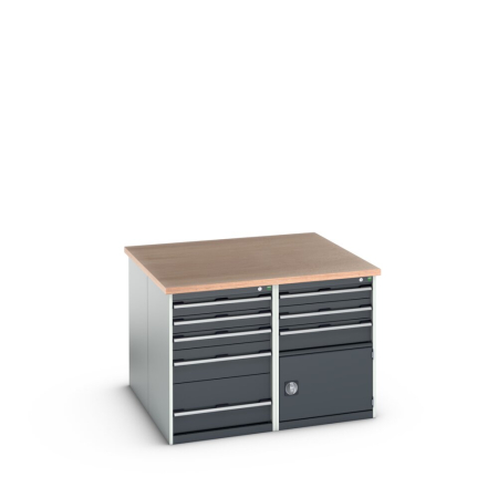 cubio pedestal island bench (multiplex) 2x 5 drawer / 2x 3 drawer-door cabinets WxDxH: 1350x1350x940mm
