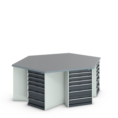 cubio pedestal island bench (lino) 6 drawer (x6) cabinets WxDxH: 2500x2165x940mm