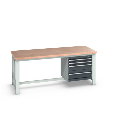 cubio framework bench (multiplex) with 4 drawer cabinet WxDxH: 2000x900x840mm