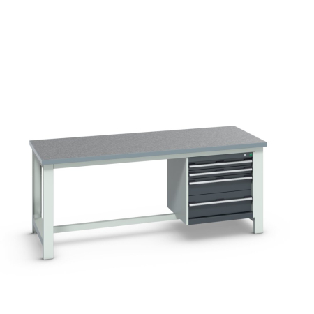 cubio framework bench (lino) with 4 drawer cabinet WxDxH: 2000x900x840mm