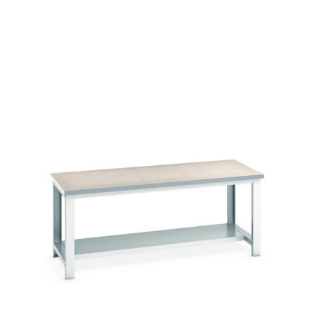 cubio framework bench (lino) with half depth shelf WxDxH: 2000x900x840mm