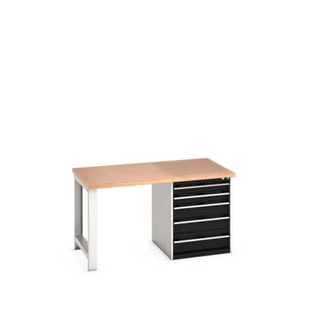 cubio pedestal bench (multiplex) with 5 drawer cabinet / endframe WxDxH: 1500x900x840mm