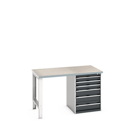 cubio pedestal bench (lino) with 6 drawer pedestal cabinet WxDxH: 1500x900x940mm