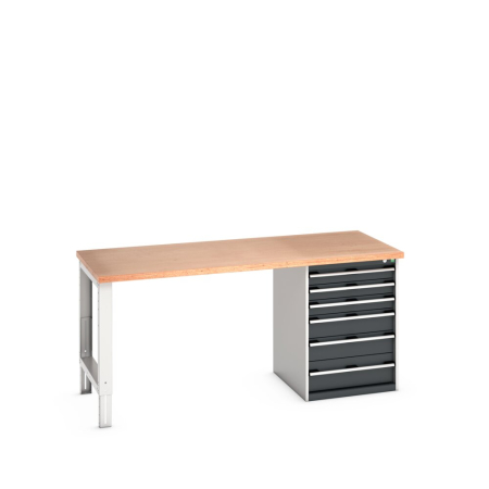 cubio pedestal bench (multiplex) with 6 drawer cabinet / endframe WxDxH: 2000x900x940mm