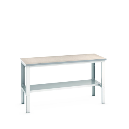 cubio framework bench (lino) with half depth shelf WxDxH: 2000x900x740-1140mm