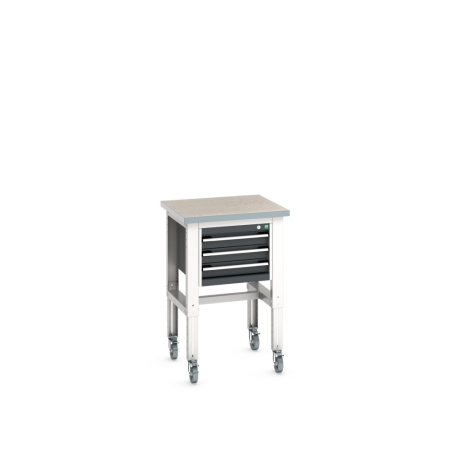 cubio mobile framework bench (lino) with 3 drawer cabinet WxDxH: 750x750x840-1140mm