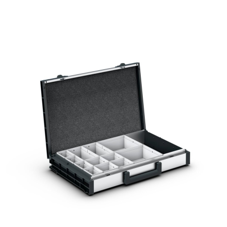 varioCase L 84 with 12 boxes and tool compartment - WxDxH: 508x337x84mm - anodised aluminium