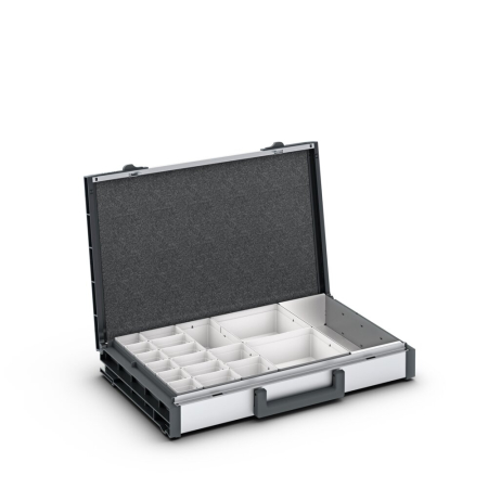 varioCase L 84 with 17 boxes and tool compartment - WxDxH: 508x337x84mm - anodised aluminium