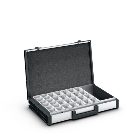 varioCase L 84 with 32 boxes and tool compartment - WxDxH: 508x337x84mm - anodised aluminium