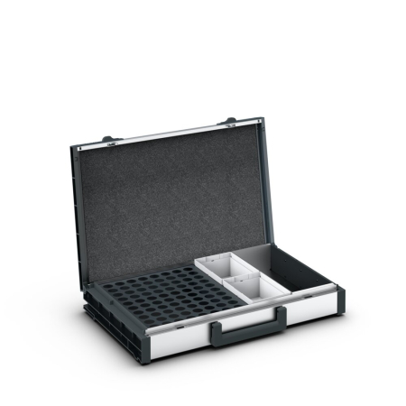 varioCase L 84 with nozzle insert for 80 jets, 2 boxes and tool compartm. - WxDxH: 508x337x84mm - anodised aluminium