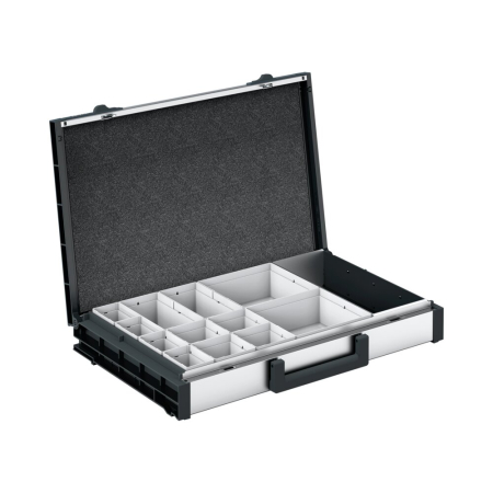 varioCase L 84 with 12 boxes and tool compartment - WxDxH: 508x337x84mm - anodised aluminium