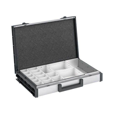 varioCase L 84 with 17 boxes and tool compartment - WxDxH: 508x337x84mm - anodised aluminium
