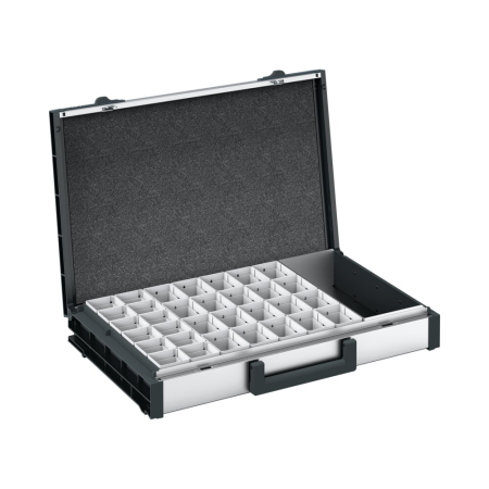 varioCase L 84 with 32 boxes and tool compartment - WxDxH: 508x337x84mm - anodised aluminium