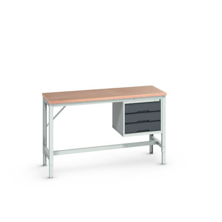 verso framework bench (multiplex) adj height with 3 drawer cabinet WxDxH: 1500x600x780-930mm