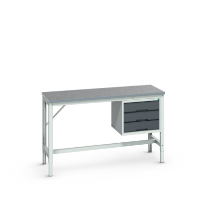 verso framework bench (lino) adj height with 3 drawer cabinet WxDxH: 1500x600x780-930mm