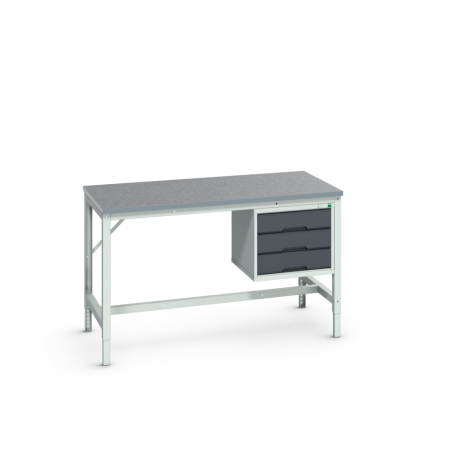 verso framework bench (lino) adj height with 3 drawer cabinet WxDxH: 1500x800x780-930mm
