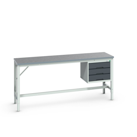 verso framework bench (lino) adj height with 3 drawer cabinet WxDxH: 2000x600x780-930mm