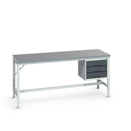 verso framework bench (lino) adj height with 3 drawer cabinet WxDxH: 2000x800x780-930mm