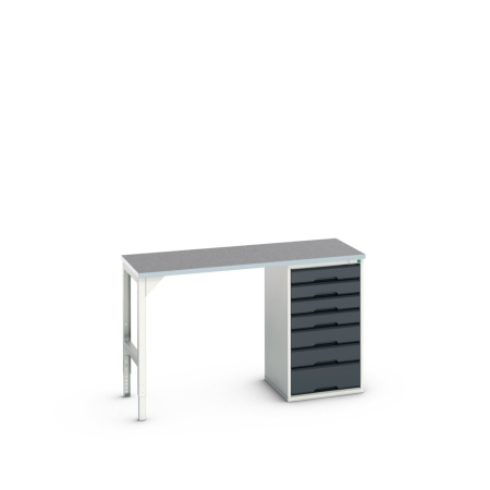 verso pedestal bench (lino) with 7 drawer 525W cabinet / endframe WxDxH: 1500x600x930mm